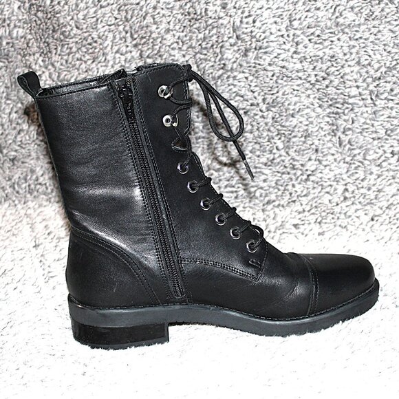 Marc Fisher Black Moto Lace Up Zipper Combat Biker Goth Boots 7M Leather - Picture 4 of 8